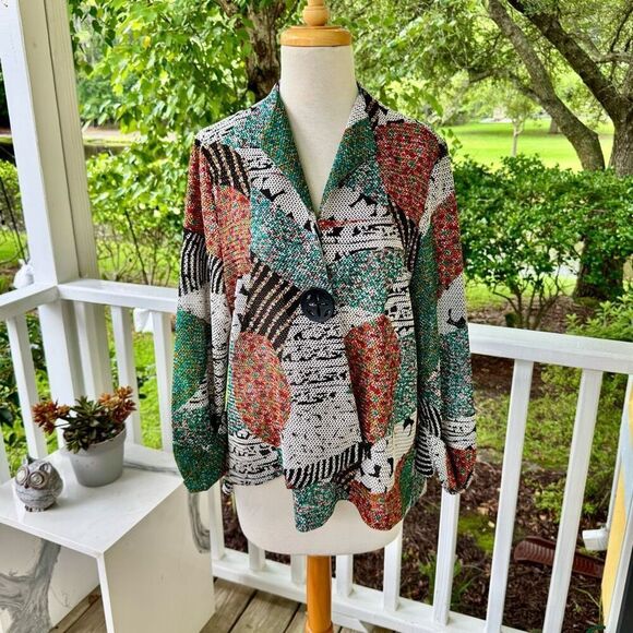 IC by Connie K Blazer Lightweight Jacket Art to Weave Knit Printed Lagenlook - Picture 2 of 10